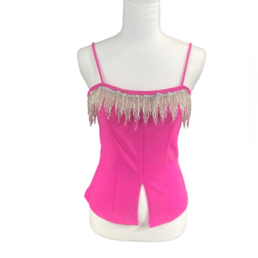 Y2k Funky Diva‎ Pink Going Out Beaded Glam Camisole Top festival rave barbie